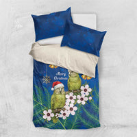 New Zealand Kakapo Christmas Bedding Set Owl Parrot Santa Sliver Fern Manuka - Blue LT14 US Twin 172cm x 218cm Blue - Polynesian Pride