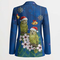 New Zealand Kakapo Christmas Blazer Owl Parrot Santa Sliver Fern Manuka - Blue LT14 - Polynesian Pride