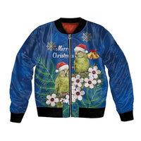 New Zealand Kakapo Christmas Bomber Jacket Owl Parrot Santa Sliver Fern Manuka - Blue LT14 Unisex Blue - Polynesian Pride
