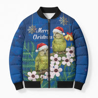 New Zealand Kakapo Christmas Bomber Puffer Jacket Owl Parrot Santa Sliver Fern Manuka - Blue LT14 Unisex Blue - Polynesian Pride