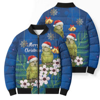 New Zealand Kakapo Christmas Bomber Puffer Jacket Owl Parrot Santa Sliver Fern Manuka - Blue LT14 - Polynesian Pride