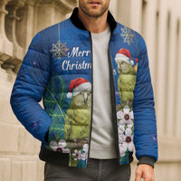 New Zealand Kakapo Christmas Bomber Puffer Jacket Owl Parrot Santa Sliver Fern Manuka - Blue LT14 - Polynesian Pride