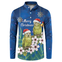 New Zealand Kakapo Christmas Button Sweatshirt Owl Parrot Santa Sliver Fern Manuka - Blue LT14 Blue - Polynesian Pride