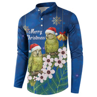 New Zealand Kakapo Christmas Button Sweatshirt Owl Parrot Santa Sliver Fern Manuka - Blue LT14 - Polynesian Pride