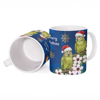 New Zealand Kakapo Christmas Ceramic Mug Owl Parrot Santa Sliver Fern Manuka - Blue LT14 - Polynesian Pride
