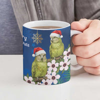 New Zealand Kakapo Christmas Ceramic Mug Owl Parrot Santa Sliver Fern Manuka - Blue LT14 - Polynesian Pride