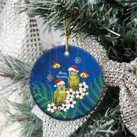 New Zealand Kakapo Christmas Ceramic Ornament Owl Parrot Santa Sliver Fern Manuka - Blue LT14 - Polynesian Pride