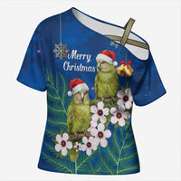 New Zealand Kakapo Christmas Cross Shoulder Shirt Owl Parrot Santa Sliver Fern Manuka - Blue LT14 Female Blue - Polynesian Pride