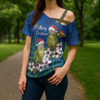 New Zealand Kakapo Christmas Cross Shoulder Shirt Owl Parrot Santa Sliver Fern Manuka - Blue LT14 - Polynesian Pride