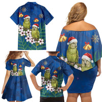 New Zealand Kakapo Christmas Family Matching Off Shoulder Short Dress and Hawaiian Shirt Owl Parrot Santa Sliver Fern Manuka - Blue LT14 - Polynesian Pride
