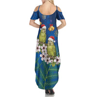 New Zealand Kakapo Christmas Family Matching Summer Maxi Dress and Hawaiian Shirt Owl Parrot Santa Sliver Fern Manuka - Blue LT14 - Polynesian Pride