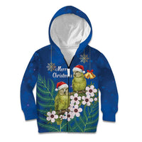 New Zealand Kakapo Christmas Kid Hoodie Owl Parrot Santa Sliver Fern Manuka - Blue - Polynesian Pride