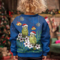 New Zealand Kakapo Christmas Kid Ugly Christmas Sweater Owl Parrot Santa Sliver Fern Manuka - Blue LT14 - Polynesian Pride