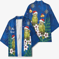 New Zealand Kakapo Christmas Kimono Owl Parrot Santa Sliver Fern Manuka - Blue LT14 - Polynesian Pride