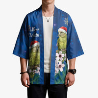 New Zealand Kakapo Christmas Kimono Owl Parrot Santa Sliver Fern Manuka - Blue LT14 - Polynesian Pride