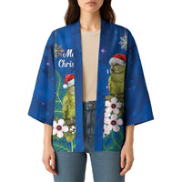 New Zealand Kakapo Christmas Kimono Owl Parrot Santa Sliver Fern Manuka - Blue LT14 - Polynesian Pride
