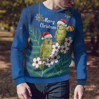 New Zealand Kakapo Christmas Ugly Christmas Sweater Owl Parrot Santa Sliver Fern Manuka - Blue LT14 - Polynesian Pride