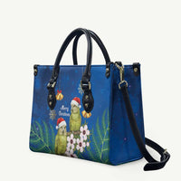 New Zealand Kakapo Christmas Leather Bag Owl Parrot Santa Sliver Fern Manuka - Blue LT14 Blue - Polynesian Pride