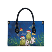 New Zealand Kakapo Christmas Leather Bag Owl Parrot Santa Sliver Fern Manuka - Blue LT14 - Polynesian Pride