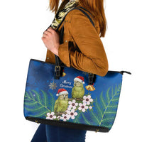 New Zealand Kakapo Christmas Leather Tote Bag Owl Parrot Santa Sliver Fern Manuka - Blue LT14 Blue - Polynesian Pride