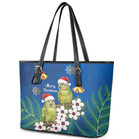 New Zealand Kakapo Christmas Leather Tote Bag Owl Parrot Santa Sliver Fern Manuka - Blue LT14 - Polynesian Pride