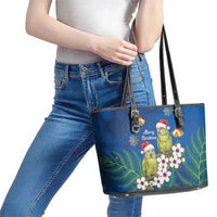 New Zealand Kakapo Christmas Leather Tote Bag Owl Parrot Santa Sliver Fern Manuka - Blue LT14 - Polynesian Pride