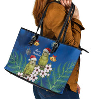 New Zealand Kakapo Christmas Leather Tote Bag Owl Parrot Santa Sliver Fern Manuka - Blue LT14 - Polynesian Pride