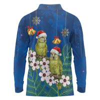 New Zealand Kakapo Christmas Long Sleeve Polo Shirt Owl Parrot Santa Sliver Fern Manuka - Blue LT14 - Polynesian Pride