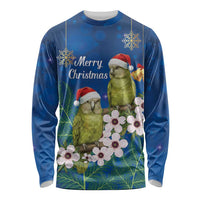 New Zealand Kakapo Christmas Long Sleeve Shirt Owl Parrot Santa Sliver Fern Manuka - Blue LT14 Unisex Blue - Polynesian Pride