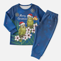 New Zealand Kakapo Christmas Pajama Set Owl Parrot Santa Sliver Fern Manuka - Blue LT14 Men Blue - Polynesian Pride