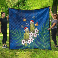 New Zealand Kakapo Christmas Quilt Owl Parrot Santa Sliver Fern Manuka - Blue LT14 - Polynesian Pride