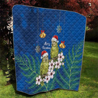 New Zealand Kakapo Christmas Quilt Owl Parrot Santa Sliver Fern Manuka - Blue LT14 - Polynesian Pride