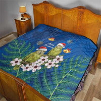 New Zealand Kakapo Christmas Quilt Owl Parrot Santa Sliver Fern Manuka - Blue LT14 - Polynesian Pride