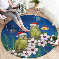 New Zealand Kakapo Christmas Round Carpet Owl Parrot Santa Sliver Fern Manuka - Blue LT14 - Polynesian Pride