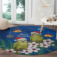 New Zealand Kakapo Christmas Round Carpet Owl Parrot Santa Sliver Fern Manuka - Blue LT14 - Polynesian Pride