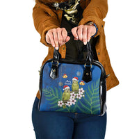 New Zealand Kakapo Christmas Shoulder Handbag Owl Parrot Santa Sliver Fern Manuka - Blue LT14 One Size Blue - Polynesian Pride