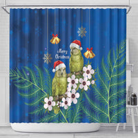 New Zealand Kakapo Christmas Shower Curtain Owl Parrot Santa Sliver Fern Manuka - Blue LT14 - Polynesian Pride