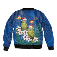 New Zealand Kakapo Christmas Sleeve Zip Bomber Jacket Owl Parrot Santa Sliver Fern Manuka - Blue LT14 - Polynesian Pride