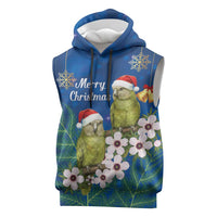 New Zealand Kakapo Christmas Sleeveless Hoodie Owl Parrot Santa Sliver Fern Manuka - Blue LT14 Blue - Polynesian Pride