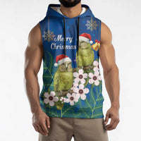 New Zealand Kakapo Christmas Sleeveless Hoodie Owl Parrot Santa Sliver Fern Manuka - Blue LT14 - Polynesian Pride