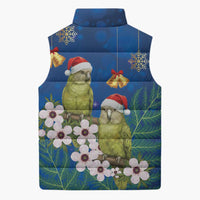 New Zealand Kakapo Christmas Sleeveless Puffer Jacket Owl Parrot Santa Sliver Fern Manuka - Blue LT14 - Polynesian Pride