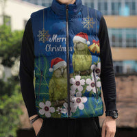 New Zealand Kakapo Christmas Sleeveless Puffer Jacket Owl Parrot Santa Sliver Fern Manuka - Blue LT14 - Polynesian Pride