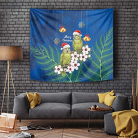 New Zealand Kakapo Christmas Tapestry Owl Parrot Santa Sliver Fern Manuka - Blue LT14 Blue - Polynesian Pride