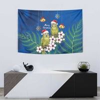 New Zealand Kakapo Christmas Tapestry Owl Parrot Santa Sliver Fern Manuka - Blue LT14 - Polynesian Pride