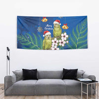 New Zealand Kakapo Christmas Tapestry Owl Parrot Santa Sliver Fern Manuka - Blue LT14 - Polynesian Pride