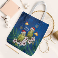 New Zealand Kakapo Christmas Tote Bag Owl Parrot Santa Sliver Fern Manuka - Blue LT14 White Strap One Size Blue - Polynesian Pride