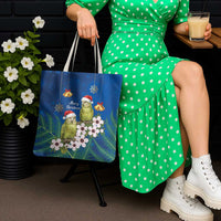 New Zealand Kakapo Christmas Tote Bag Owl Parrot Santa Sliver Fern Manuka - Blue LT14 - Polynesian Pride