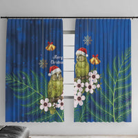 New Zealand Kakapo Christmas Window Curtain Owl Parrot Santa Sliver Fern Manuka - Blue LT14 With Hooks Blue - Polynesian Pride