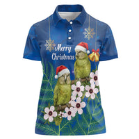 New Zealand Kakapo Christmas Women Polo Shirt Owl Parrot Santa Sliver Fern Manuka - Blue LT14 Female Blue - Polynesian Pride