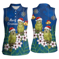 New Zealand Kakapo Christmas Women Sleeveless Polo Shirt Owl Parrot Santa Sliver Fern Manuka - Blue LT14 - Polynesian Pride